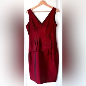 Jones New York Burgundy Wine Textured Satin V Neck Cocktail Mini Dress Size 12